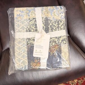 Pottery Barn Delaney Patchwork Pillow Cover in Blue, Cream, Tan